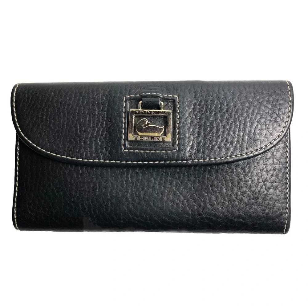 Dooney & Bourke Dillen Black‎ Pebbled Grain Leather Clutch Trifold Wallet